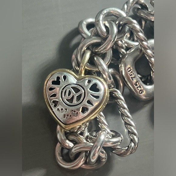 DAVID YURMAN 18K YG & Sterling Silver 925 Cable Chain Heart Charm Bracelet 7" - Picture 2 of 14